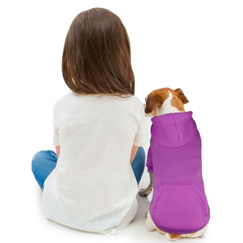 Dog Hoodie Dog Sweaters for Small Dogs,Pet Sweater Solid Soft Brushed Fleece Pet Clothes Hoodie Sweatshirt with Pocket(Purple-XS) - color: Purple, size: X-Small