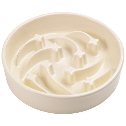 8.26 in Milk White Dog Bowl Slow Feeder Ceramic for Medium and Large Breed,Pet Feeding Dog Food Water Dish Heavy Weighted,Puppy Bowl for Fast Eaters,Puzzle Slow Eating Dish Modern Maze Meteor - color: Upgraded Milk White Slow Feeder