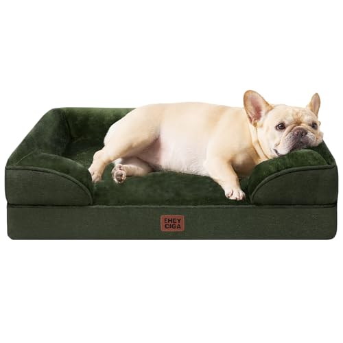 EHEYCIGA Orthopedic Dog Bed for Small Dogs, Waterproof Memory Foam Small Dog Beds with Sides, Non-Slip Bottom and Egg-Crate Foam Medium Pet Couch Bed with Washable Removable Cover, Dark Green - color: Dark Green, size: 24.0"l X 18.0"w X 6.0"th