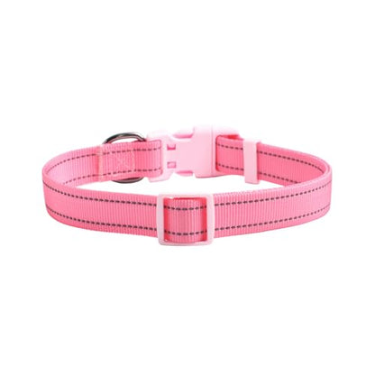 Dog Collar Leash Set, Durable Polyester with Safety Reflective Strips, 5 ft Matching Leash, Neoprene Padded Handle, Adjustable 4 Sizes for Small Medium Large Dogs.(S, Pink) - color: Solid Pink, size: Small