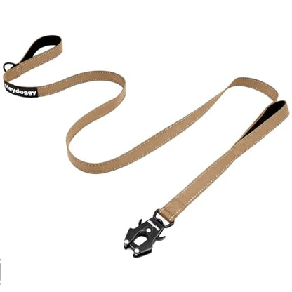 Strong Heavy Duty Dog Leash - 5ft Reflective Nylon Training Leash with Soft Padded Double Handle & Auto Lock Frog Clip - Safety Traffic Control for Large Medium Small Dogs No Pull Walk Khaki,5ft - color: Khaki, size: 5FT x 1" x 2.8MM