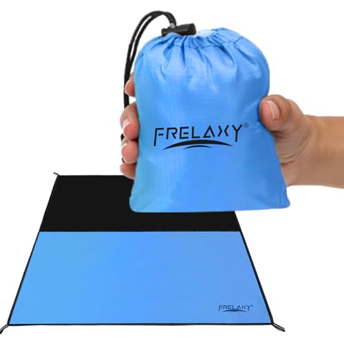 Frelaxy Pocket Picnic Blanket, Waterproof Sandproof Beach Mat, Compact Camping Tarp for Festivals, Hiking, Travel, Outdoor Recreation (Blue, 57'' x 60'') - color: Blue, size: 57'' x 60''