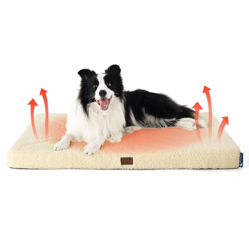 Bedsure Self Warming Dog Beds Large Sized Dog - Comfy Puppy Beds with Removable Washable Cover, Orthopedic Egg Crate Foam Pet Mat, Suitable for Pet Up to 65 lbs (Non Electric) - color: Ashen Cream-Self Warming Version, size: 36"L x 27"W x 3"Th