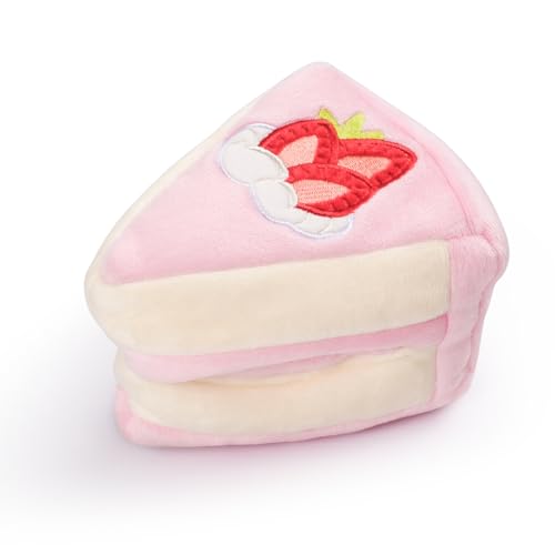 CHEWFFON Dog Birthday Toy - Interactive Strawberry Cake Snuffle Puzzle for Enrichment, Squeaky Crinkle Puppy Toy for Boredom & Mental Stimulation, Indoor Brain Game for Small Medium Dogs - style: Strawberry Cake Slice