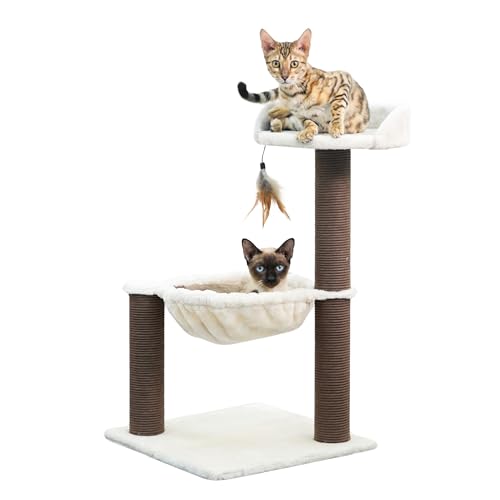 Catry Nirvana 3-Level Kitten Tree with Plush Perch, Soft Hammock, and Paper Rope Scratching Posts, Minimalist Cat Furniture for Climbing, Scratching & Resting, Ideal for Kittens & Small Cats, Beige - color: Cream