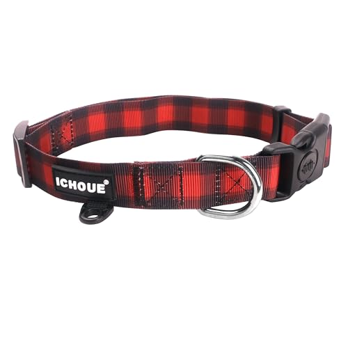 iChoue Original Print French Bulldog Collar Adjustable with Locked Buckle for Frenchie Pug English Boston Terrier Dogs, Red Grid, Small - color: Collar Red Grid, size: Small ( 5 - 25 lbs )
