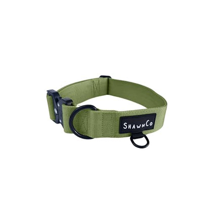 ShawnCo Basecamp Dog Collar- Premium, Adjustable, Heavy-Duty Nylon Tactical Dog Collar with Metal Buckle for Medium and Large Dogs (Olive Green, S) - color: Olive Green, size: S- No Handle