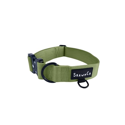 ShawnCo Basecamp Dog Collar- Premium, Adjustable, Heavy-Duty Nylon Tactical Dog Collar with Metal Buckle for Medium and Large Dogs (Olive Green, S) - color: Olive Green, size: S- No Handle