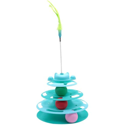 Cat Ball Track Toys, Creative Feather Toy, consisting of 3 Balls and a Feather Stick, Tower-Shaped cat Intelligence Toy, Suitable for Chasing Games with Kittens. (Green) - color: Green