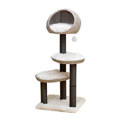 PetPals 4-Level Cat Tree with Recycled Paper Rope Baskets Beds and Removable Washable Curshions,Multi-Level Cat Climbing with Replaceable Paper Rope Scratching Posts (Black and Gray) - color: Black and Gray