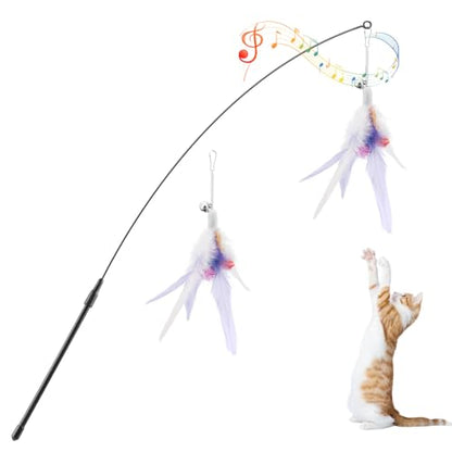Pawaboo Feather Teaser Cat Toy, Interactive Feather Wand Cats Toy Flying Feathers Cat Catcher with Extra Long 34.5" Wand and Small Bell, Exerciser Playing Toys for Kitten or Cats, Purple - color: Purple
