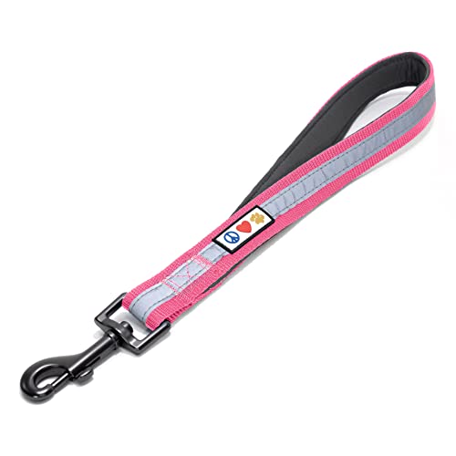 Pawtitas Short Reflective Dog Leash Amazing Comfort with Padded Handle for Heavy Duty Training Medium Large and Extra Large Dogs | Nylon Dog Lead with Webbing Highly Reflective Stripe - Pink Leash - color: Pink, size: Padded 1 Ft Leash