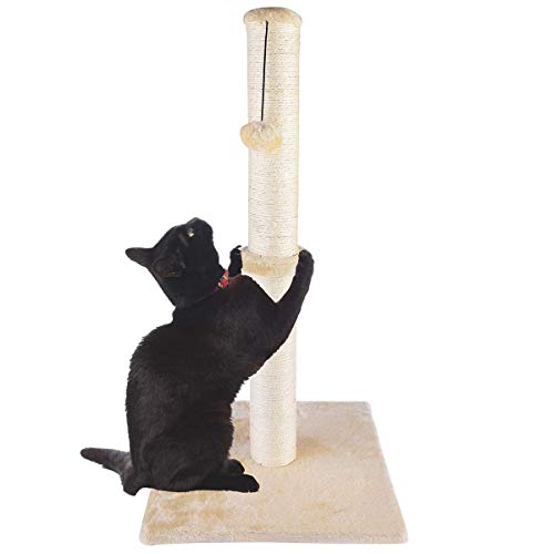Dimaka 34" Height Tall Cat Scratching Post, Claw Scratcher with Sisal Rope and Covered with Soft Smooth Plush, Vertical Scratch [Full Strectch] Cats (Beige, 34 inches for Large Cats) - color: Beige, size: 34 Inches for Large Cats