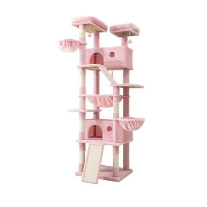 SHA CERLIN 81in Multi-Level Tall Cat Tree Tower for Indoor Kitties/Larger Cat Condo Furniture with Hammock/Cozy Pussycat Perches/Sisal Scratching Posts/Pet House/Wide Base/Pink - color: Pink
