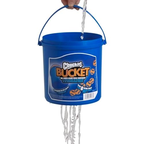 Chuckit! Ultra Ball Dog Toy with Chuckit! Cleaning Bucket, Bouncy Fetch Pet Toys For Dogs 20-60 lbs, Interactive Dog Toys, Durable Rubber, Size Medium, 2.5-inch Diameter, 8-Pack of Balls - size: Medium, style: Medium (8 Pack Bucket)