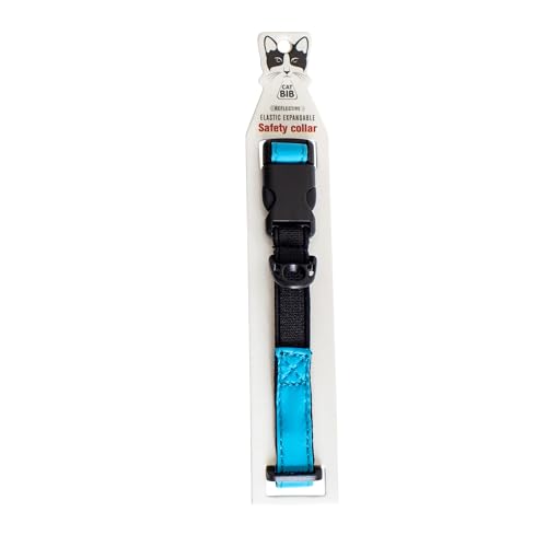 CatGoods Reflective Blue Stretch Cat Collar – Escape-Safe Alternative to Breakaway, Adjustable, Comfortable, ID and Bell Attachment - color: Light Blue