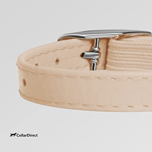 CollarDirect Leather Cat Collar with Removable Bell – Safety Elastic Strap (Breakaway Alternative) – Kitten Collar for Small & Big Boy & Girl Cats - color: Beige, size: Neck Fit 8"-11"