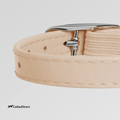 CollarDirect Leather Cat Collar with Removable Bell – Safety Elastic Strap (Breakaway Alternative) – Kitten Collar for Small & Big Boy & Girl Cats - color: Beige, size: Neck Fit 8"-11"