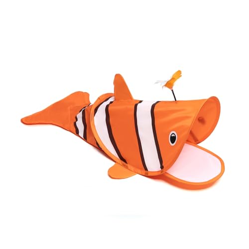 SENCONE Clownfish-Shaped Cat Tunnel Toy, Foldable Portable Waterproof Pet Tunnel for Indoor/Outdoot Curious Kittens, Cat Tube for Nap & Hideout, Easy to Store, Fun to Explore - color: clownfish