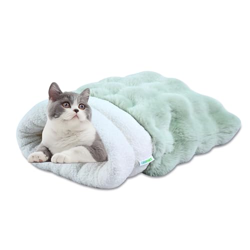 4 in 1 Self Warming Burrow Cat Bed, Pet Hideway Sleeping Cuddle Cave (Style2- Green) - color: Style- Green