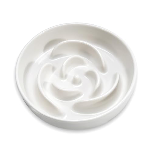 Slow Feeder Dog Bowls, 7.6inch Ceramic Dog Bowls, Fun Slow Eater Bowl for Small Medium Breed, Maze Puppy Slow Feeder for Fast Eaters to Control Eating, White