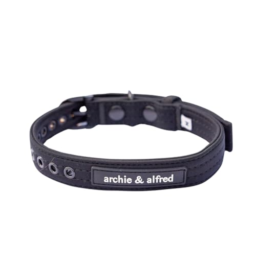 Heavy Duty Adjustable Dog Collar | Odor Proof and Easy to Clean | Made with a Comfortable Fabric and Metal Hardware | archie & alfred (Size Small - Black) - color: Black, size: Small