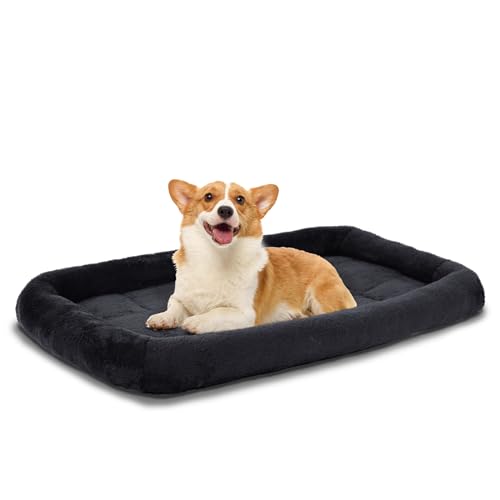Bolster Dog Bed for Medium Dogs 30''x20'', Soft Warm Foam Pet Sofa Bed, Machine Washable Pet Cat Crate Mat for Medium Breeds, Black - color: Black, size: M:30x20x2.5 IN