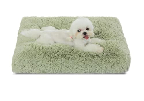 Bedfolks Waterproof Crate Bed, Plush Dog & Cat Kennel Pad with Removable Cover, Faux Fur, Washable, 17"x12", Sage Green - color: Sage Green, size: XX-Small(17x12'')