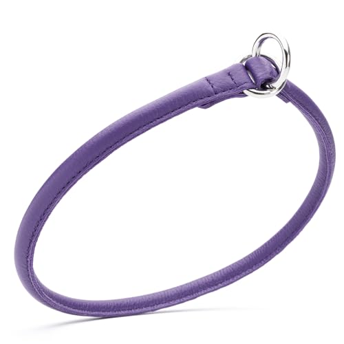 Dogline Soft and Padded Round Leather Choke Collar for Dogs (Purple, W3/8-in x L22-in) - color: Purple, size: W3/8-in x L22-in