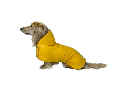 Dachshund Raincoat - Waterproof & Windproof Dog Jacket for Long Weiner Dogs, Adjustable Fit, Harness Hole - Yellow, X-Small - size: X-Small