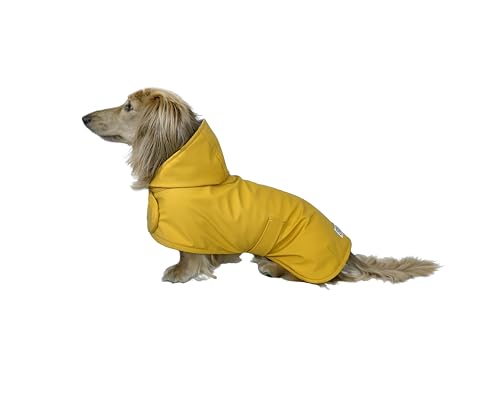 Dachshund Raincoat - Waterproof & Windproof Dog Jacket for Long Weiner Dogs, Adjustable Fit, Harness Hole - Yellow, X-Small - size: X-Small