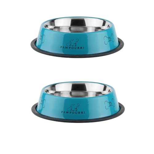 Stainless Steel Dog Bowl Pack of 2, Food & Water Bowl for Dogs, Durable Dog Feeding Bowl, Bowls for Small Dogs, Easy to Clean, Anti-Skid Pet Bowl - 16 oz (Blue) - color: Blue
