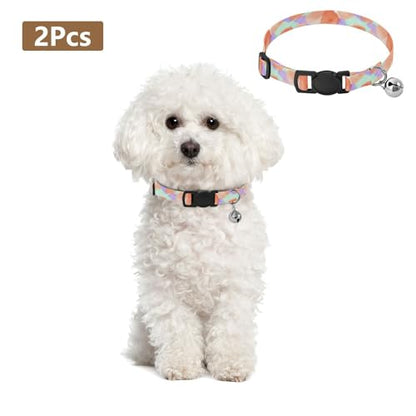Watercolor Petals Mint Adjustable Pet Collar, 2 Pack Cat Bell Collar - color: Watercolor Petals Mint