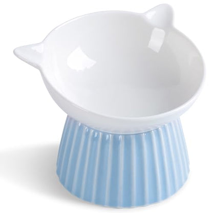 Ceramic Raised Cat Bowl，Tilted Raised Cat Bowl Anti Vomit Cat Bowls for Indoor Cats Whisker Friendly Pet Feeder for Cats Puppies, Microwave and Dishwasher Safe, Blue - color: Blue