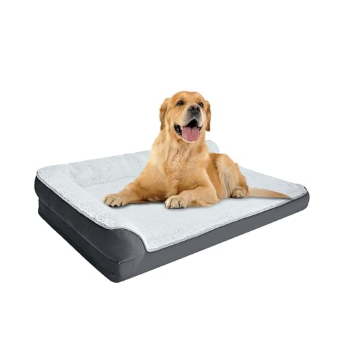 Amazon Basics Washable L-Shaped Dog Bed for Large Dogs, Anti-Slip Pet Sofa Bed for Indoor Dogs, Crate Bed, 42x30x8 Inches, Gray, Large - size: L-42"×30"×8"