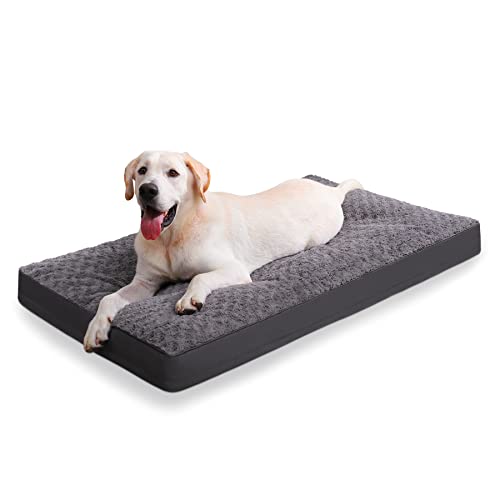 Dog Crate Bed Waterproof Dog Beds for Medium Dogs Rose Velvet Soft Fluffy Washable Dog Bed with Removable Cover & Anti-Slip Bottom, 35 x 22 Inch, Gray - color: Grey, size: 35.0"L x 22.0"W x 3.0"Th
