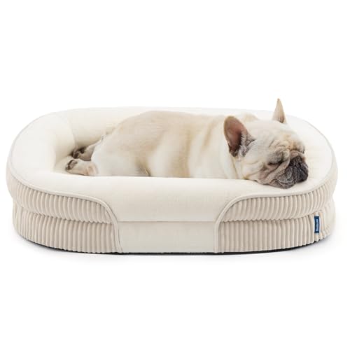Bedsure Orthopedic Dog Bed Medium Size Dog - 360° Oval Bolster Medium Dogs Beds for Senior Dogs with Waterproof Washable Cover, Comfort Pet Sofa Couch with Ultra-Soft Fleece, Beige, 30" - color: Beige, size: 30"lx20"wx6.5"th