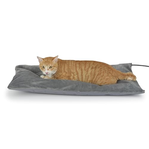 Outdoor Heated Cat Bed, Soft Pet Heating Pad with Steel-Wrapped Cord, Outside Pet Warmer for Feral Cats and Dogs, 27.5" x 15.7", 50 Watts - color: Gray, size: 27.5"L x 15.7"W