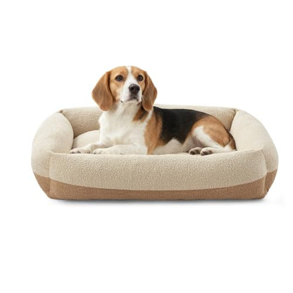 Washable Dog Bed Medium Large Size Dogs, Rectangle Comfy Fluffy Pet Bed, Removable Zipper Cover Machine Wash, Soft Orthopedic Bed Durable Pet Cuddler with Anti-Slip Bottom,30"x24"x8",Beige - color: Beige, size: M Plus(30''x27''x8'')