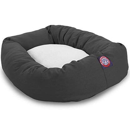 Majestic Pet 40 Inch Poly-Cotton Sherpa Calming Dog Bed Washable – Cozy Soft Round Dog Bed with Spine for Head Support - Fluffy Donut Dog Bed 40x29x9 (inch) – Round Pet Bed Large - Gray - color: Gray