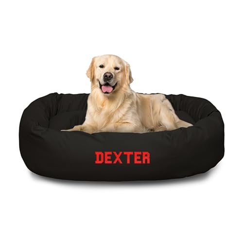 Majestic Pet Personalized 40 Inch Bagel Calming Dog Bed Washable – Cozy Soft Round Dog Bed with Spine Support for Dogs to Rest Their Head - Fluffy Donut Dog Bed 40x29x9 (Inch) - Large – Black - color: Black, size: Large