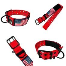Tactical Dog Collar 2 Inch Wide Heavy Duty with Metal 2-Pin Belt Buckle for Medium, Large & XL Dogs, Thick Military-Style K9 Collar, Reflective, with Name Plate Area, USA Flag Patch, Strong & Durable - color: RED, size: 12-20 inches