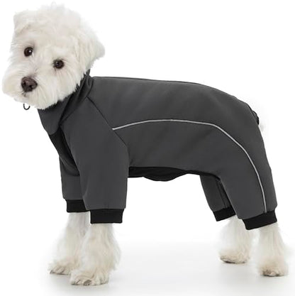 Four Leged Dog Winter Coat, Fullbody Warm Fleece Dog Jacket, Reflective Puppy Cold Weather Coats with Leash Hole & Drawstring, Back Zipper Water-Resistant Doggie Winter Clothes - color: Dark Grey, size: Large