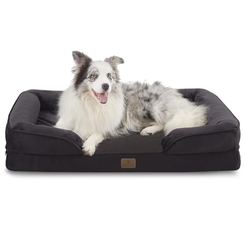 Bedfolks Orthopedic Dog Bed, Big Waterproof Dog Sofa Bed for Large Dogs, Egg Foam Pet Couch Bed with Removable Washable Cover and Nonslip Bottom, Black - color: Black, size: 38.0"L x 28.0"W x 6.5"Th
