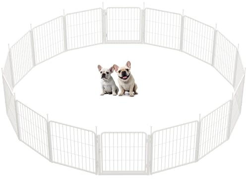 Dog Playpen Indoor, 24 Inch 16 Panels Puppy Playpen for Small and Puppy Dogs, Easy Setup Anti-Rust Pet Fence, White - size: 24 inch
