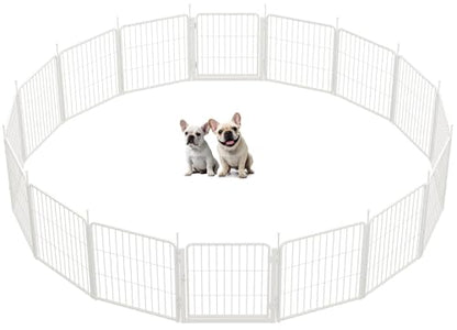 Dog Playpen Indoor, 24 Inch 16 Panels Puppy Playpen for Small and Puppy Dogs, Easy Setup Anti-Rust Pet Fence, White - size: 24 inch
