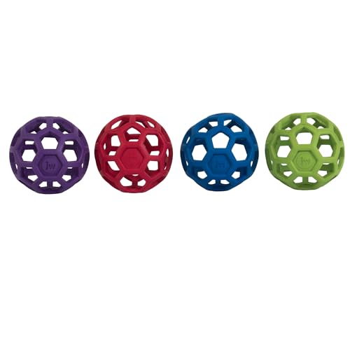 JW Pet Hol-ee Roller Dog Toy Puzzle Ball, Natural Rubber, Medium (4.5 Inch Diameter), Colors May Vary - size: Medium