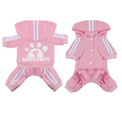 Dog Hoodie 4 Legs Jumpsuit for Small Dogs Puppy Clothes Dog Pullover Sweatshirt Cotton Doggie Winter Coat Cat Apparel(Pink,XS) - color: Pink, size: X-Small