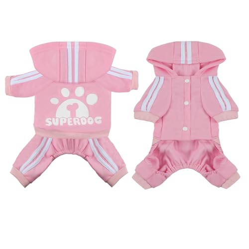 Dog Hoodie 4 Legs Jumpsuit for Small Dogs Puppy Clothes Dogs Pullover Sweatshirt Cotton Doggie Winter Coat Cat Apparel(Pink,M) - color: Pink, size: Medium