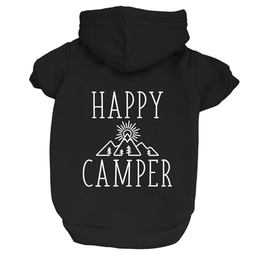 Happy Camping Dog Hoodie | Fleece Lined |Leash Hole| Summer | Outdoors | Travel | Hike|Black, Small 278 - color: Black-Hoodie, size: Small (3-8 lbs)